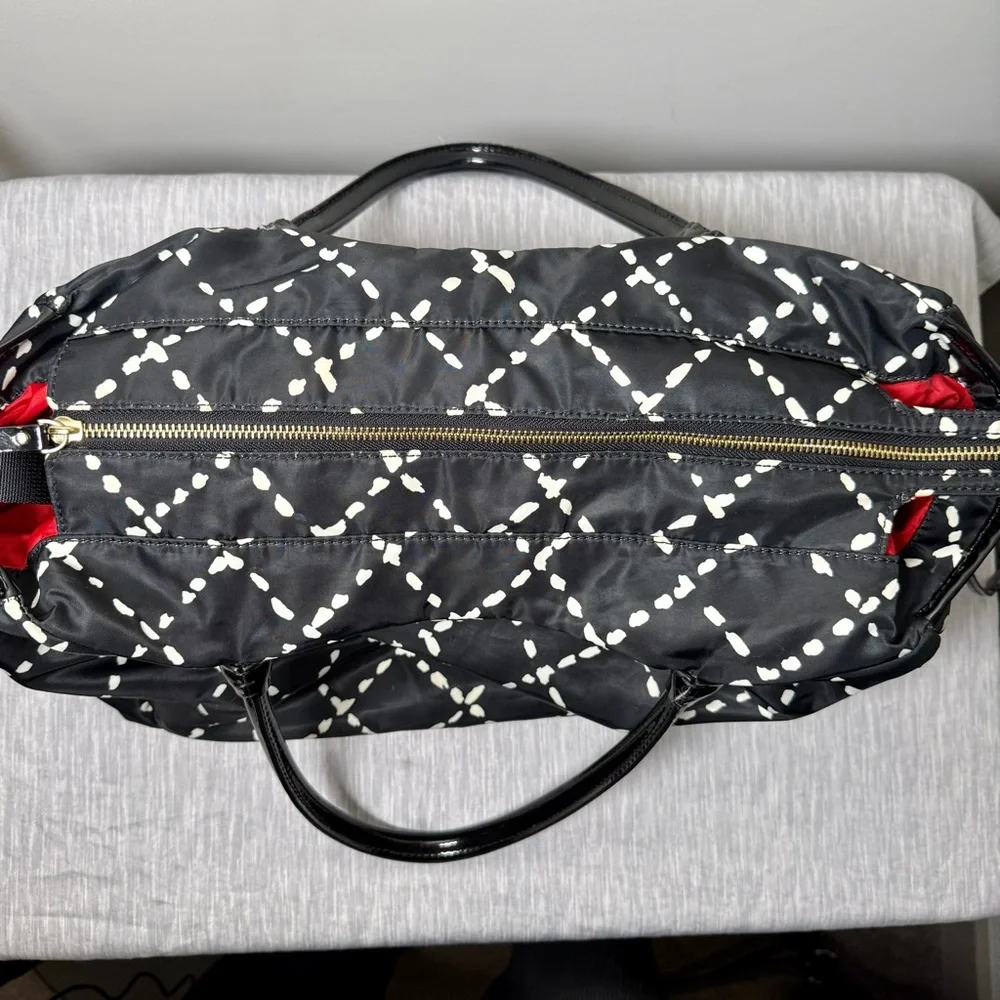 Kate Spade “Sew Be It” Stevie Bag | Black White Crosshatch | Red Lning | AS-IS